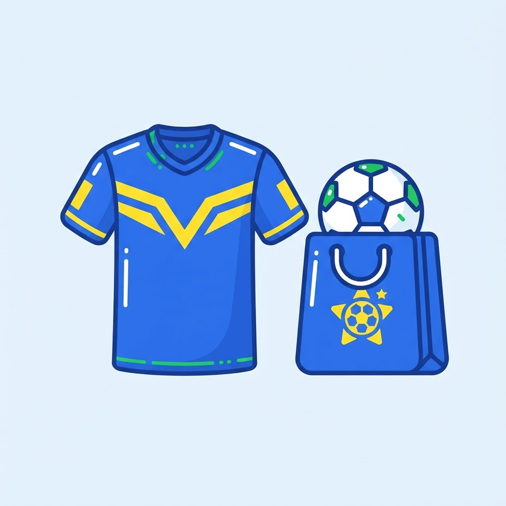 Ilustración de una camiseta de fútbol y una bolsa de compra con balón